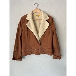 209 West🍁 Brown Sherpa Lined Jacket Women’s Small Faux Shearling Crop Coat